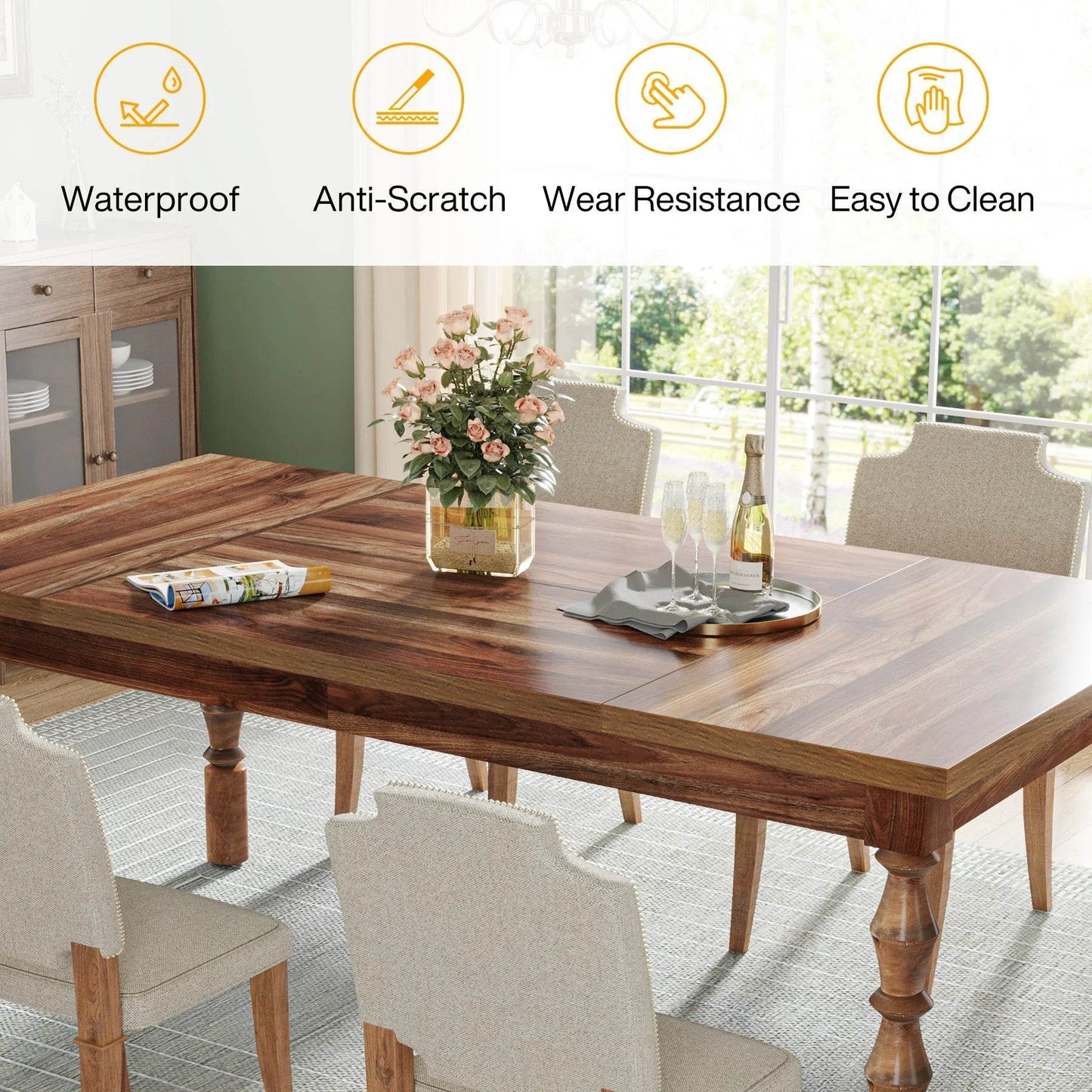 Tribesigns 62” Wood Patio Table for 4-6 People - Loft&Timber
