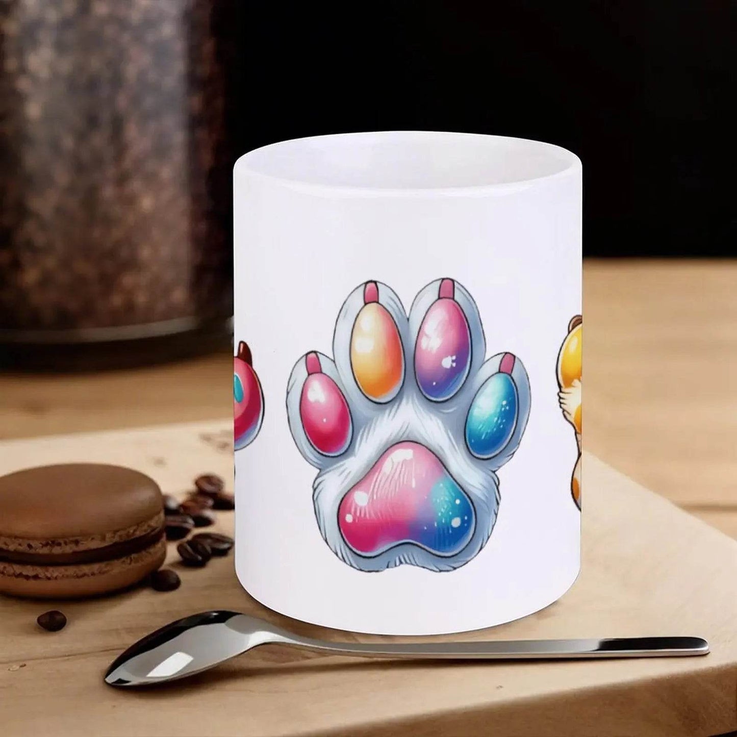 Three Animated Animal Paw Shaped Like Donuts. Custom Mug, 11oz Coffee Mug - Loft&Timber