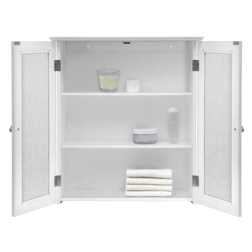 Removable Wall Cabinet with Adjustable Shelves Water-Textured Glass Doors - Loft&Timber
