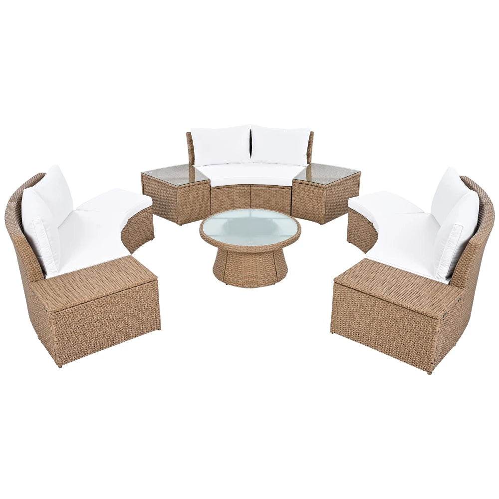 10-Piece Outdoor Sectional Rattan Sofa Set, White - Loft&Timber