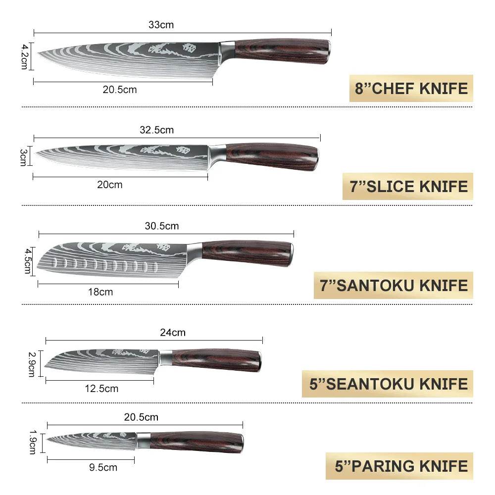 5/8pcs/10pcs Kitchen Knives Japanese Stainless Steel - Loft&Timber