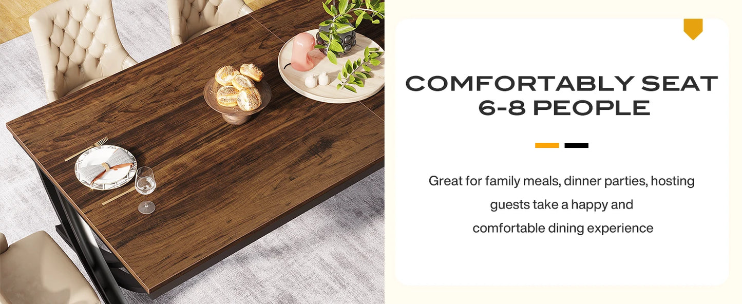 Rectangular Dining Table for 6-8, 78" Large Farmhouse Dinner Table - Loft&Timber