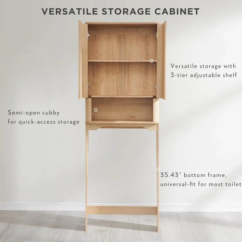 67 Tall Wooden Over-the-Toilet Storage Cabinet with Adjustable Shelves and Handleless Double Doors - Loft&Timber