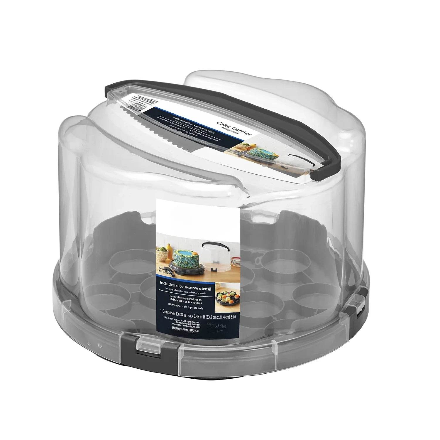 Round Plastic Cake and Cupcake Holder with Gray Handle - Loft&Timber
