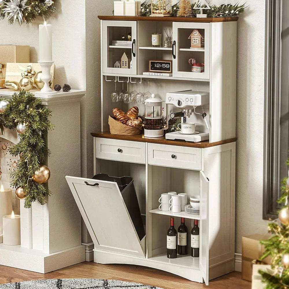 72" Kitchen Pantry Storage Cabinet with Tilt Out Trash Bin - Loft&Timber