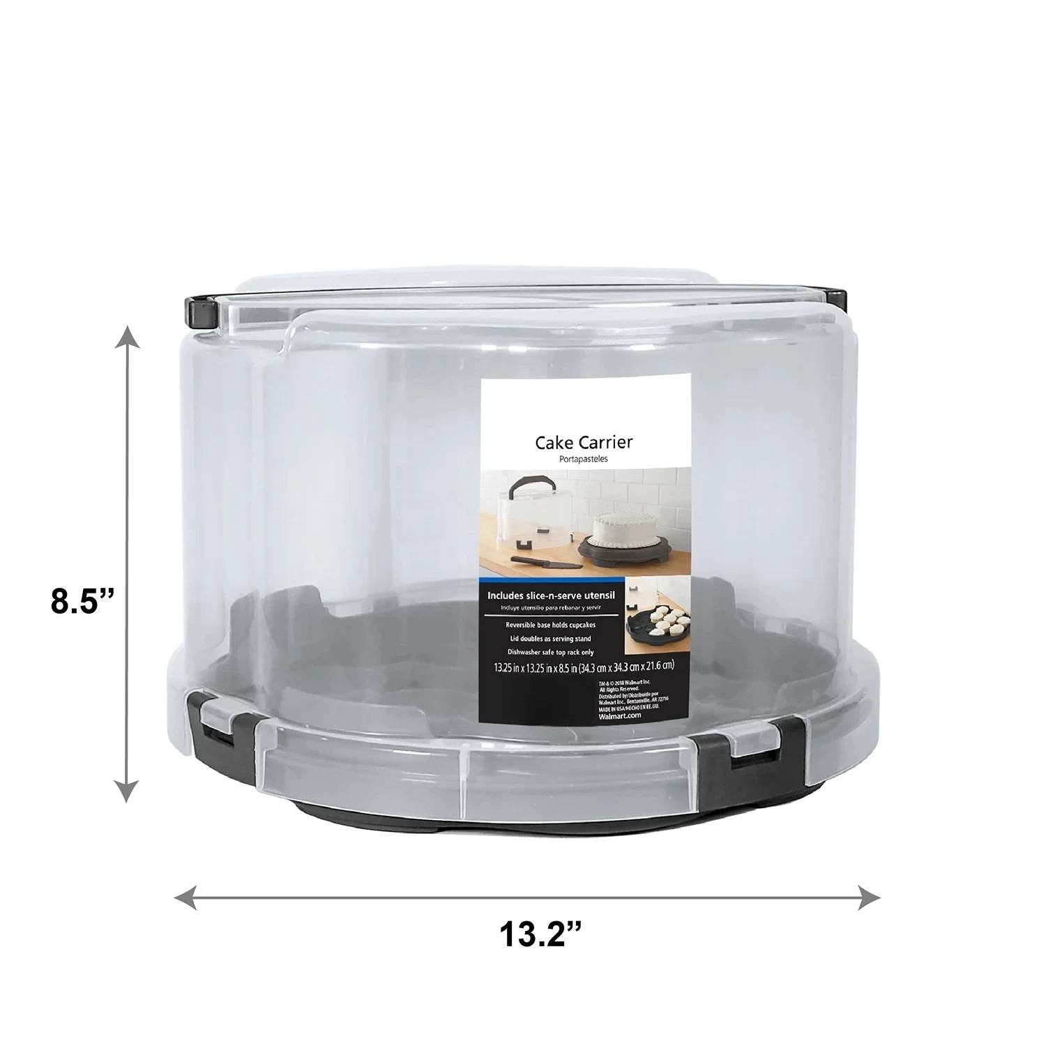 Round Plastic Cake and Cupcake Holder with Gray Handle - Loft&Timber