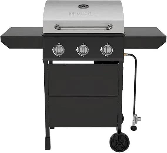 Nexgrill 3-Burner Propane Gas Grill with Side Shelves, 27,000 BTU Output, Stainless Steel Hood, Large 429 Square Inch - Loft&Timber
