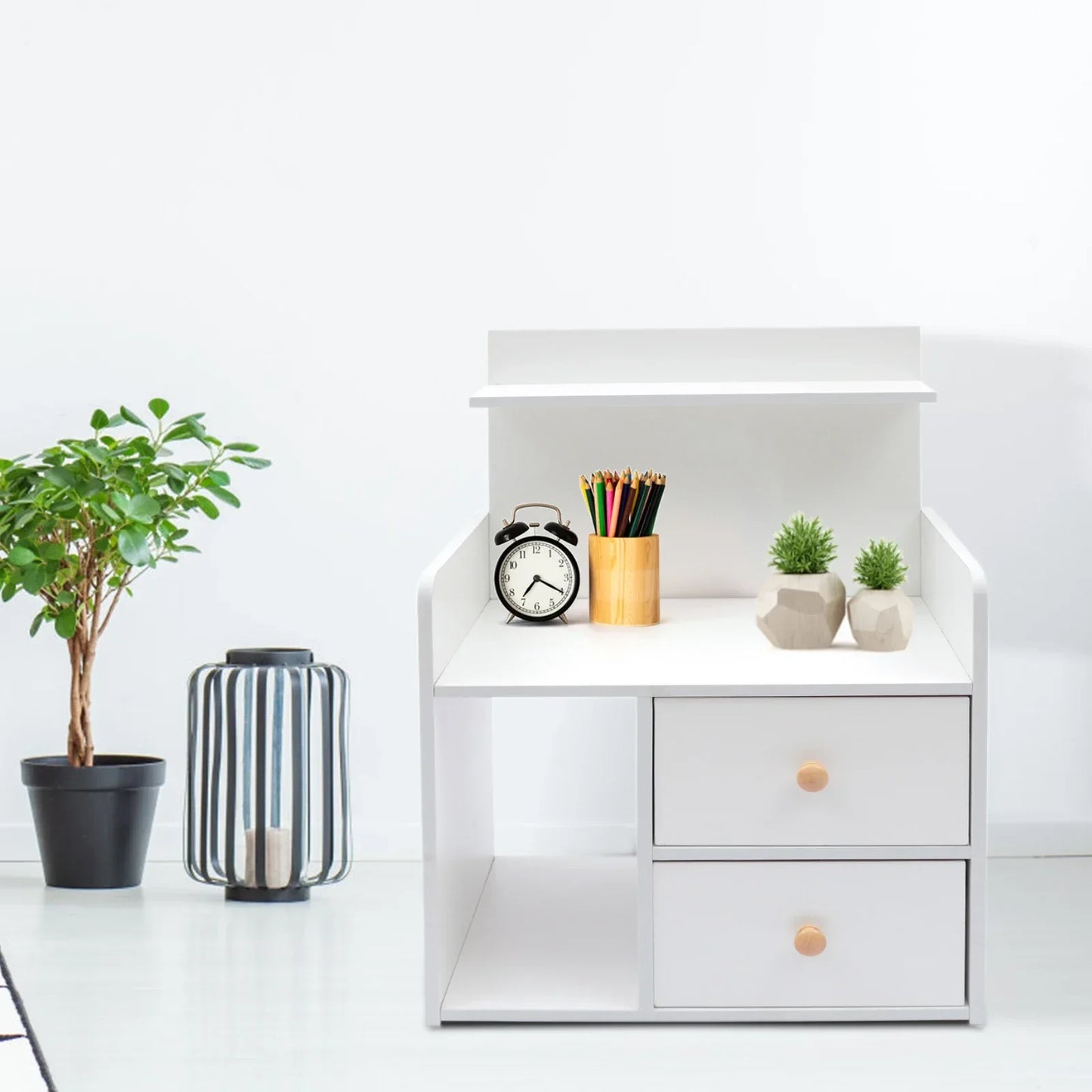 Bymaocar Warm White Nightstand with 2 Drawers, 16.9x10.2x23.6In Compact Bedside Table, Versatile Vanity Dresser for Living Room