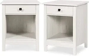 Nightstands - Set of 2 Wooden Night Stands, Bedside Tables, with Drawers, Farmhouse Style Bedroom Furniture (Grey Wood Grain, 1