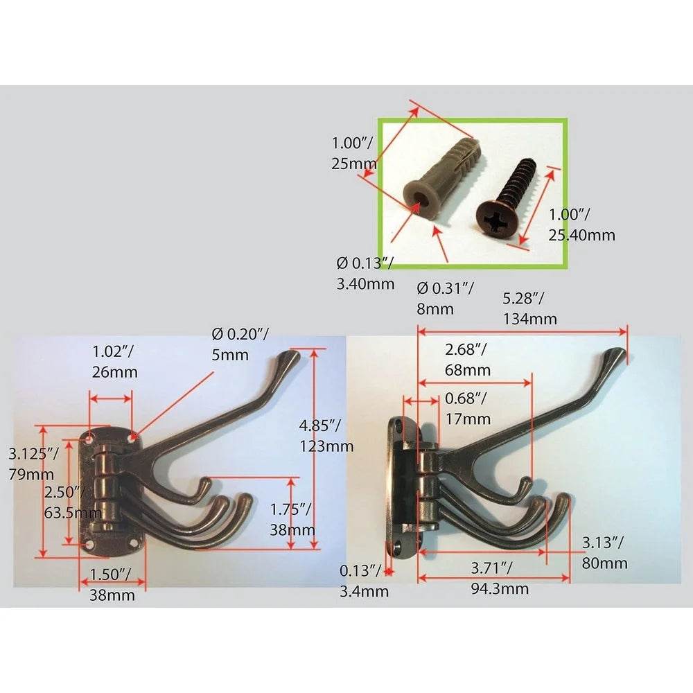 Triple Utility Swivel Hook Metal Wall Mount - Loft&Timber