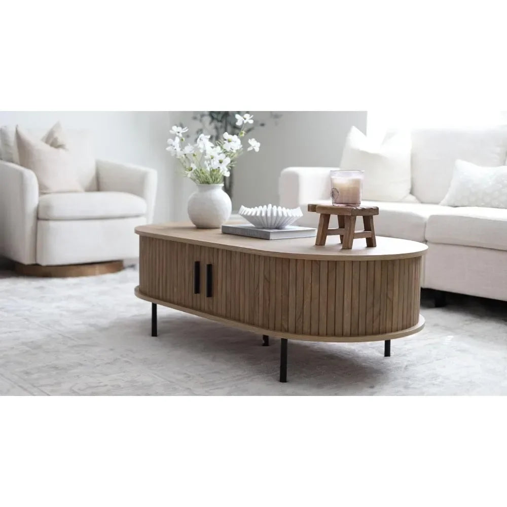 47" Mid Century Modern Coffee Tables with Slatted Door - Loft&Timber