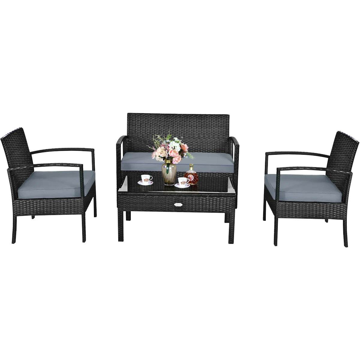 4 PCS Patio Rattan Furniture Set Garden Deck - Loft&Timber