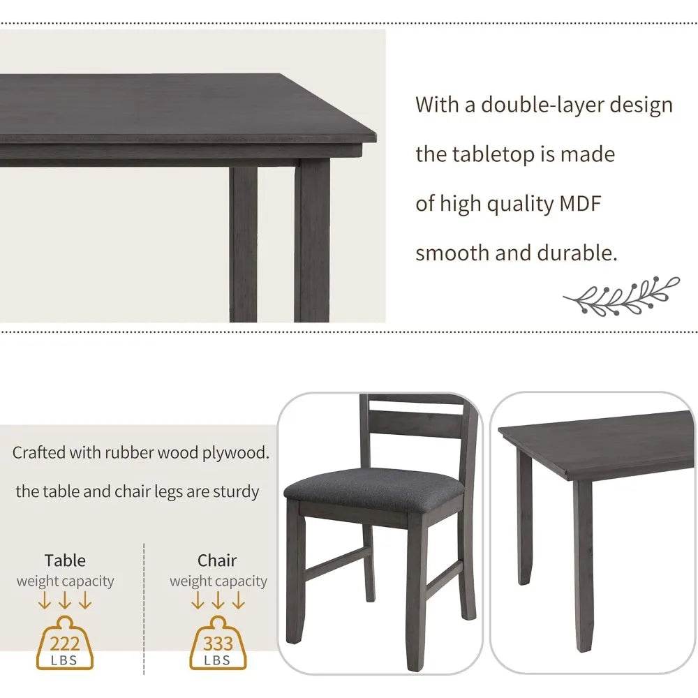 Wood 6-Piece Dining Table Set - Loft&Timber