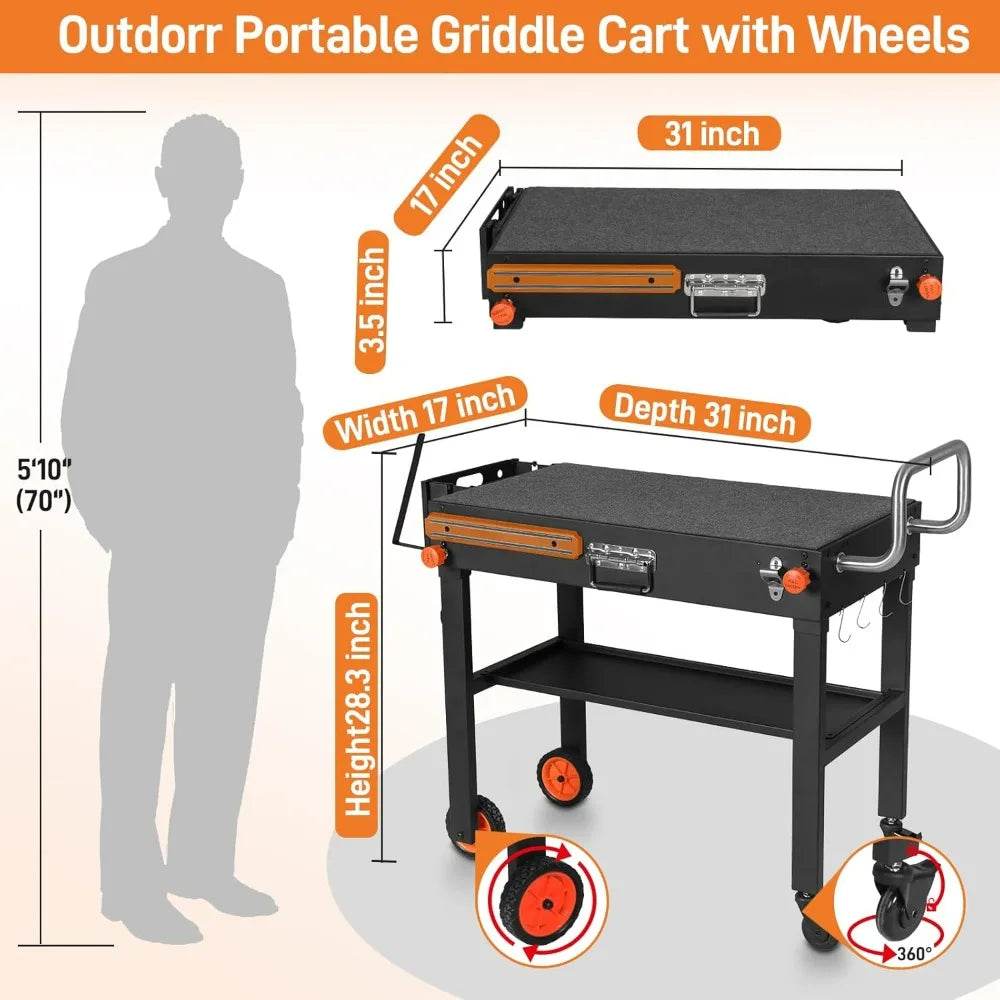 Portable Grilling Station with Wheels, Blackstone Griddle Support for 17 & 22, Collapsible Grilling Table for Weber, Outdoor Woo - Loft&Timber