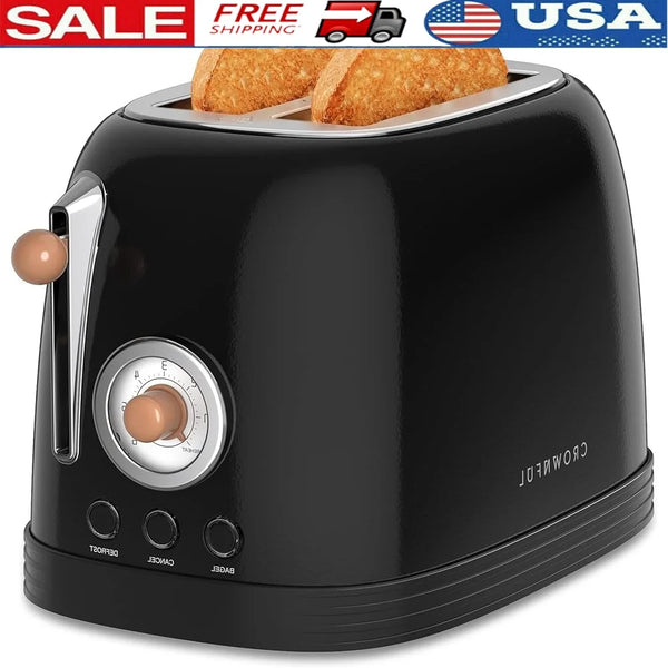 Extra Wide Slot 2 Slice Toaster Stainless Steel Retro