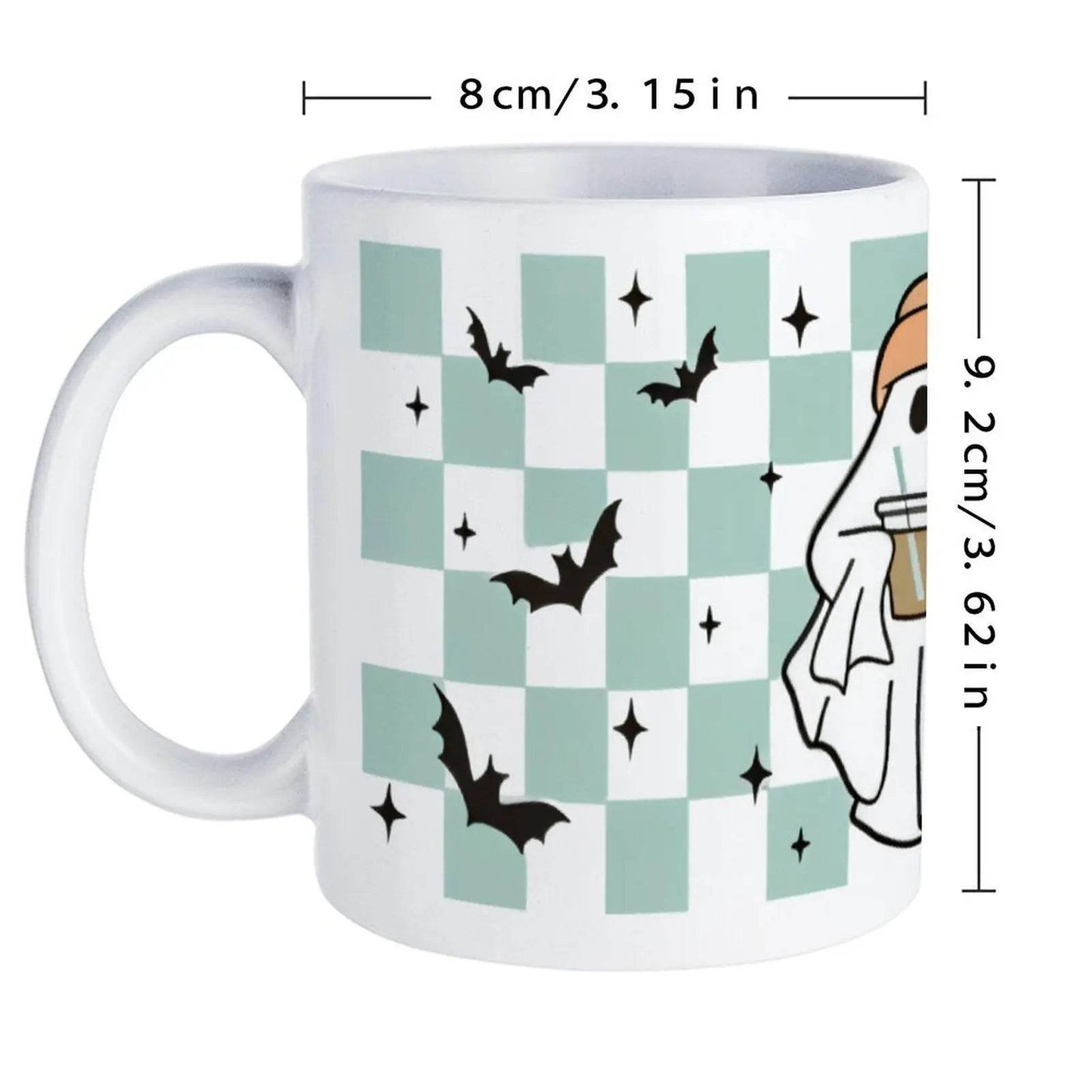 A Cartoon Ghost Holding A Cup Of Coffee And A Pumpkin Cute Mugs, 330ml - Loft&Timber