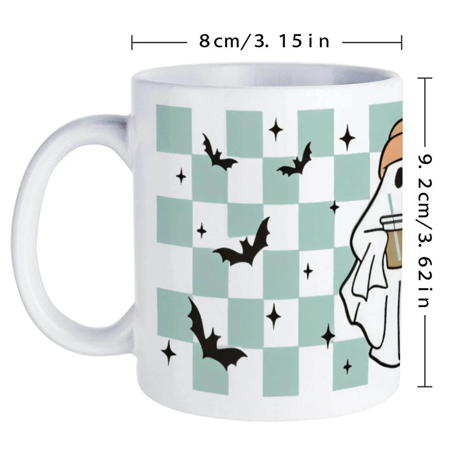 A Cartoon Ghost Holding A Cup Of Coffee And A Pumpkin Cute Mugs, 330ml - Loft&Timber