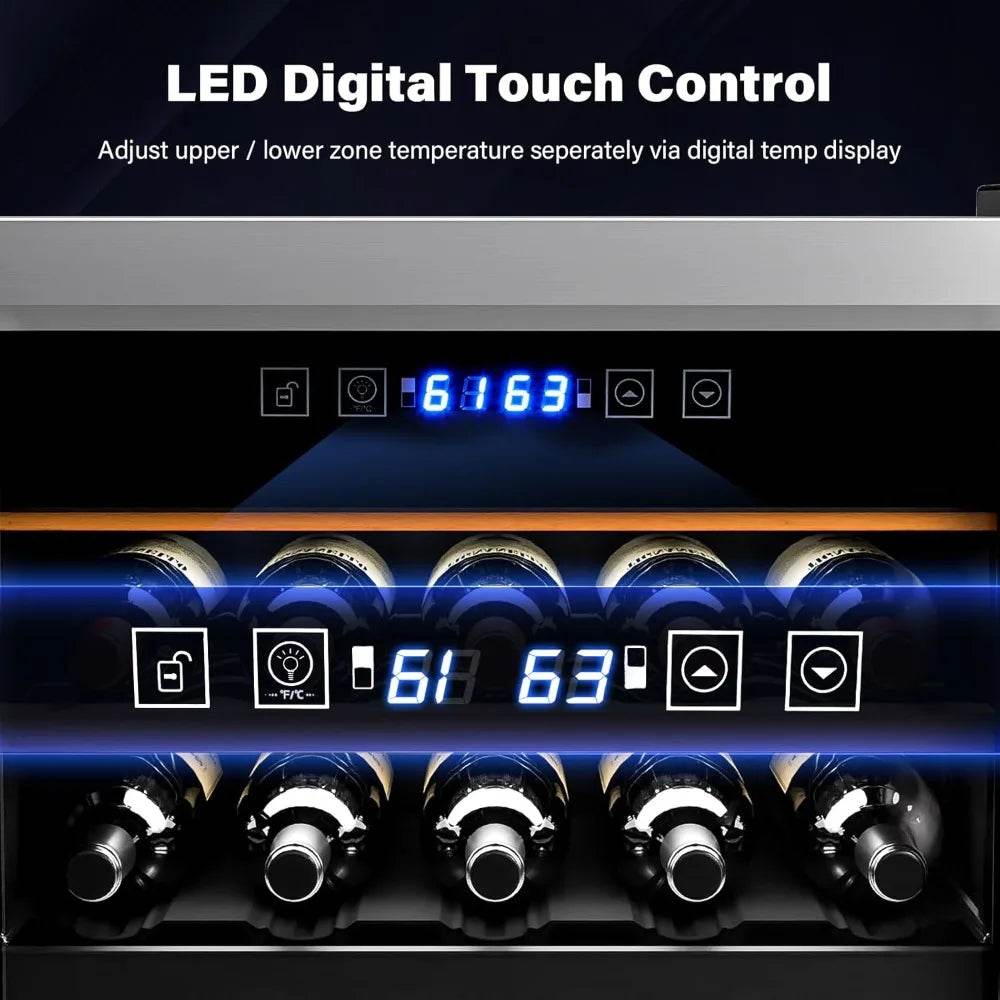 33 Bottle Wine Fridge, Dual Zone Wine and Beverage Refrigerator with Independent Temp & LED Control Panel - Loft&Timber