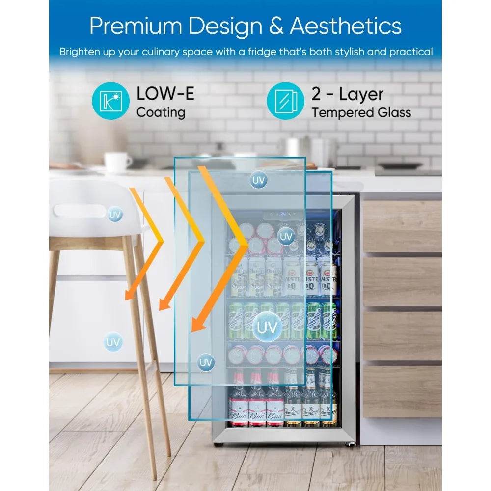 Beverage Refrigerator Cooler - 126 Can Mini Fridge Glass Door - Loft&Timber