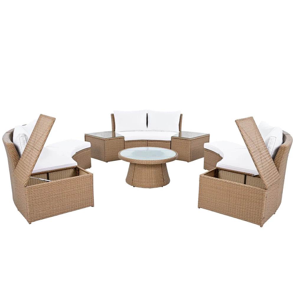 10-Piece Outdoor Sectional Rattan Sofa Set, White - Loft&Timber