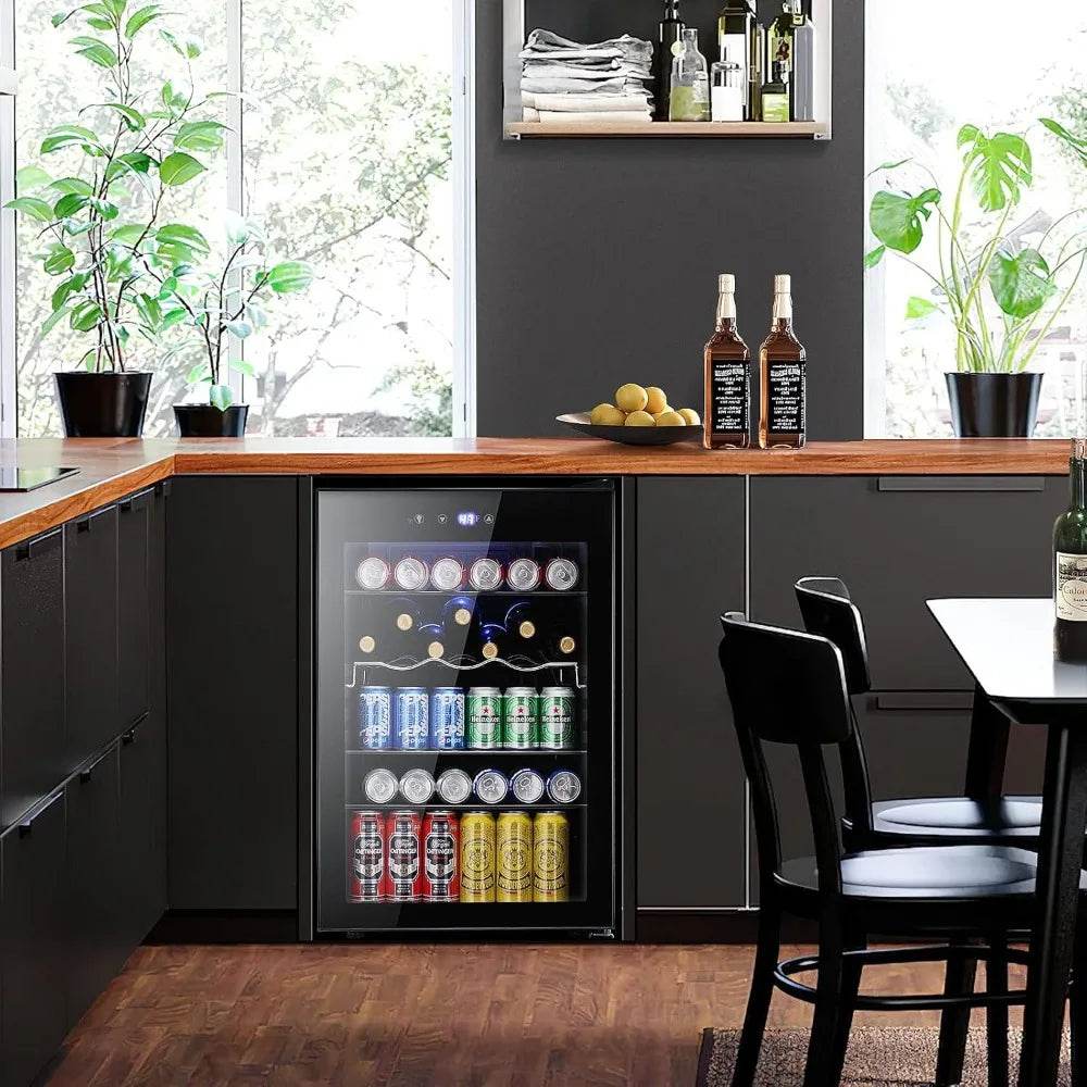 4.5 Cu.ft Beverage Refrigerator and Cooler, 145 Can Mini Fridge Glass Door