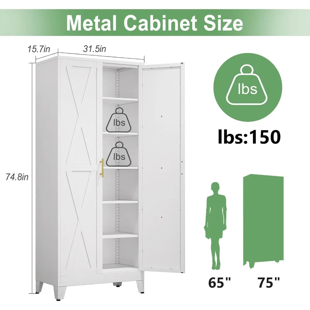 Tall Pantry Cabinet 75" H with Doors and Shelves - Loft&Timber