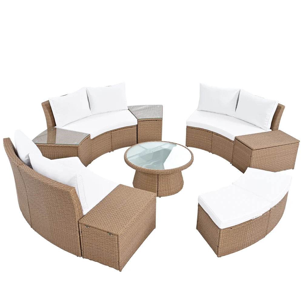 10-Piece Outdoor Sectional Rattan Sofa Set, White - Loft&Timber