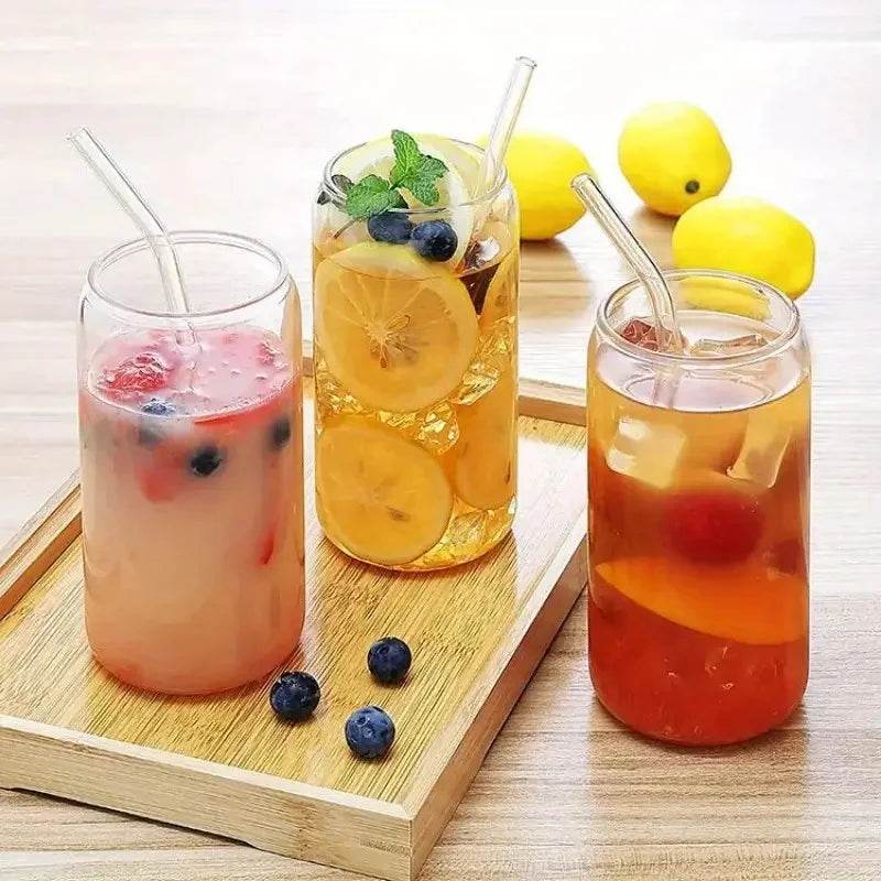 6pcs 18.6oz/550ml Drinking Glasses with Bamboo Lids and Glass Straw - Loft&Timber
