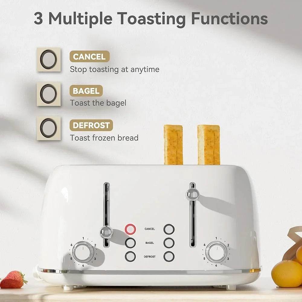 4 Slice Retro Stainless Steel Toaster with 6 Levels