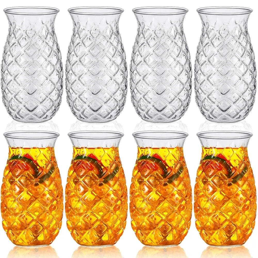 Set Of 8 Tiki Pineapple Glasses 17 Oz Retro Relief Cups - Loft&Timber