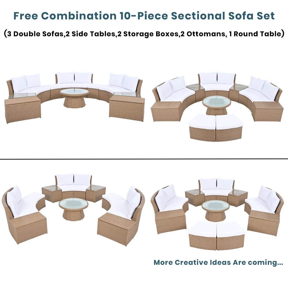 10-Piece Outdoor Sectional Rattan Sofa Set, White - Loft&Timber