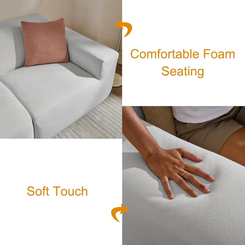 Modular Sectional Sofa, 101" Grey Polyester 3-Seater Couch - Loft&Timber