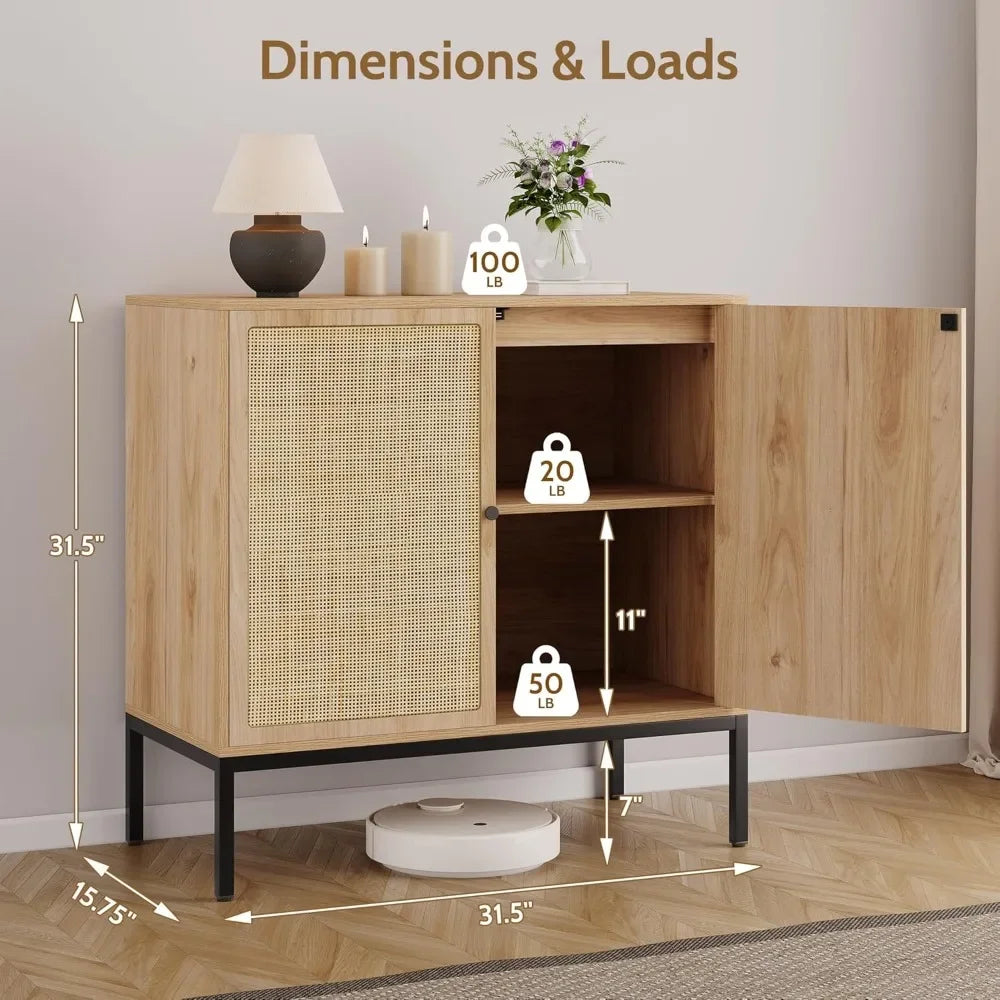 63" Wide Set of 2 Sideboard Cabinet with Natural Rattan Decorated Doors - Loft&Timber
