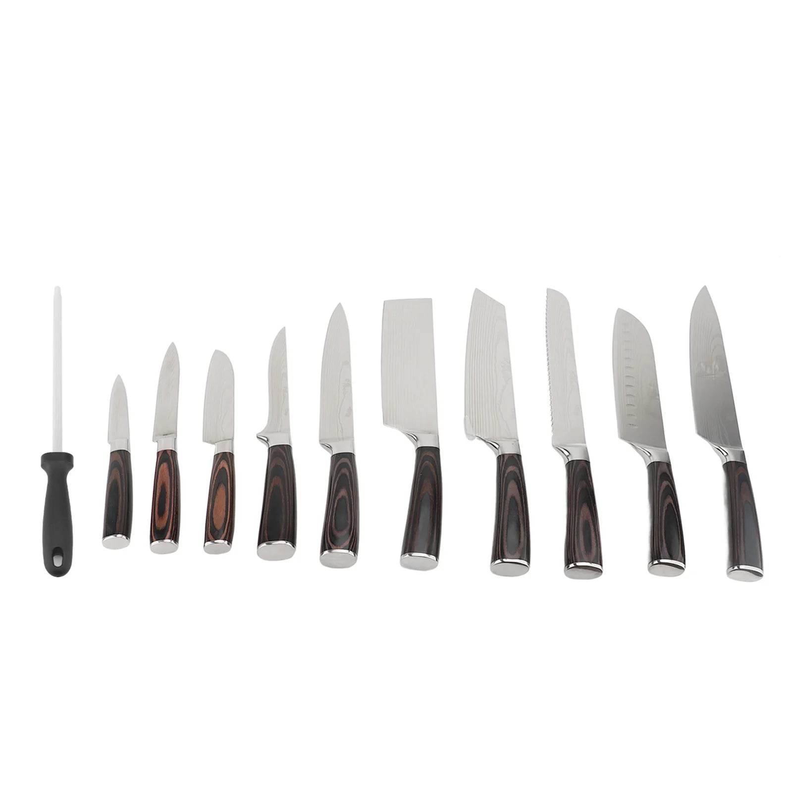 Set Kitchen Cutter Set 5CR15 Stainless Steel Wood Handle Damascus Pattern - Loft&Timber