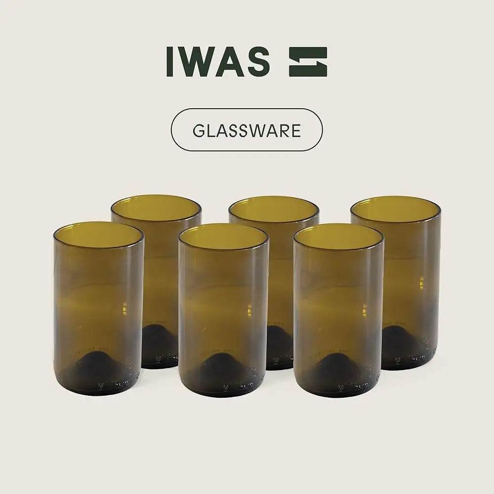 Upcycled Olive Drinking Glasses | 400 Ml | 13.53 Oz | Set Of 6 - Loft&Timber