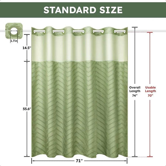 No Hook Shower Curtain and Snap in Liner Set Sage Green Tufted Chevron - Loft&Timber