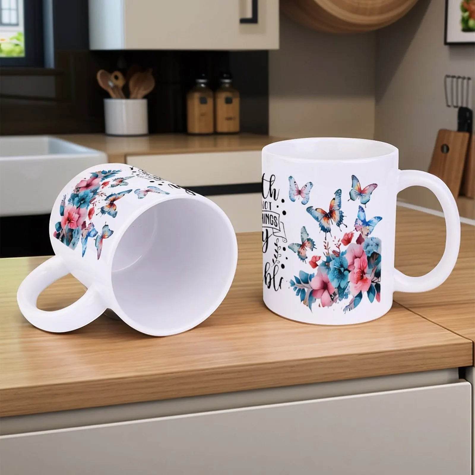 Faith Does Not Make Things Easy It Makes Them Possible2 Coffee Cups Ceramic, 11oz Coffeeware Teaware - Loft&Timber