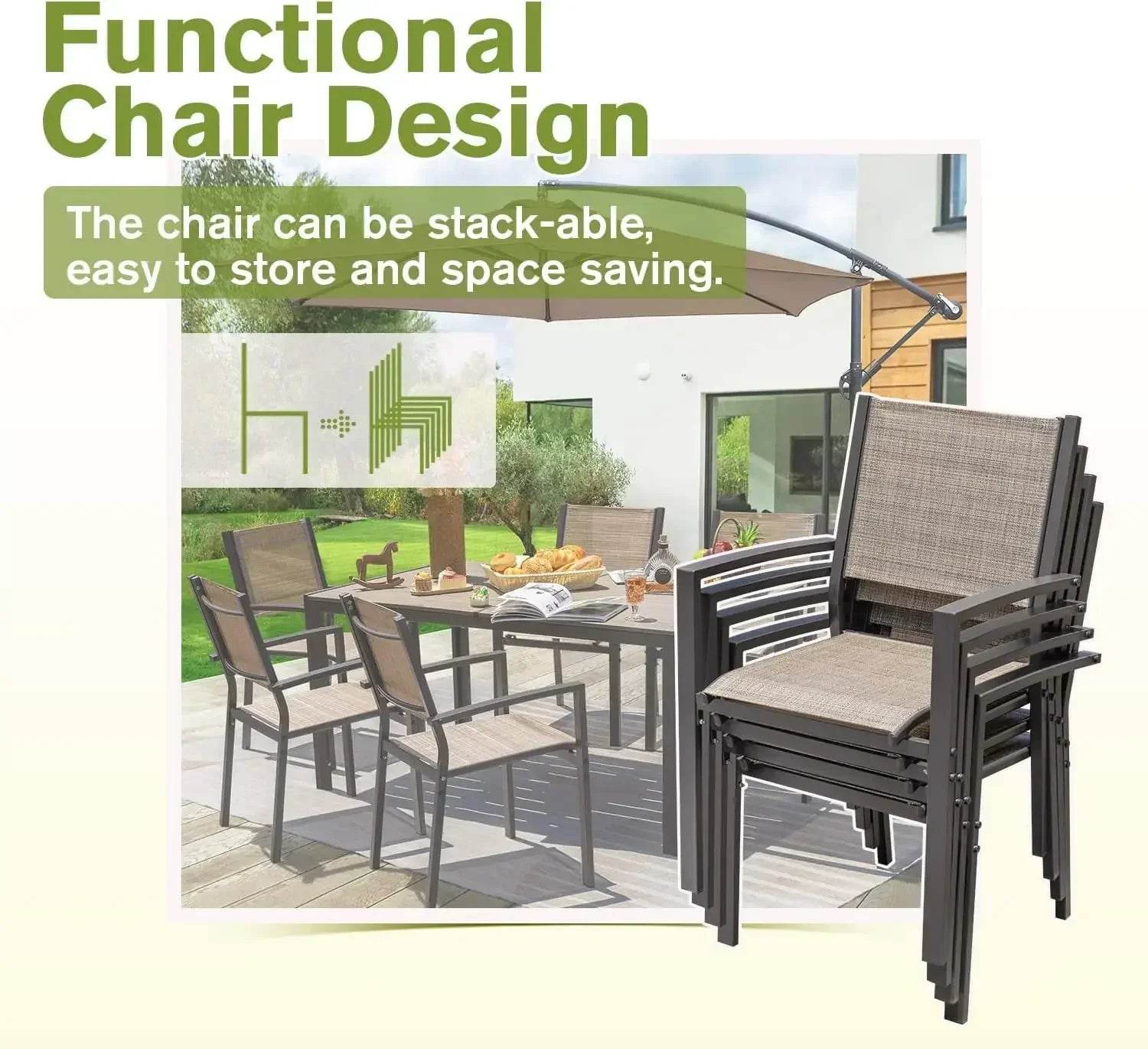Patio Dining Set 7 Pieces Outdoor Furniture with Large Table and 6 Textilene Chairs - Loft&Timber