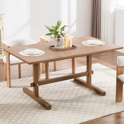 63" Farmhouse Dining Table for 4-6 People, Rectangular Wood Dinner Table - Loft&Timber