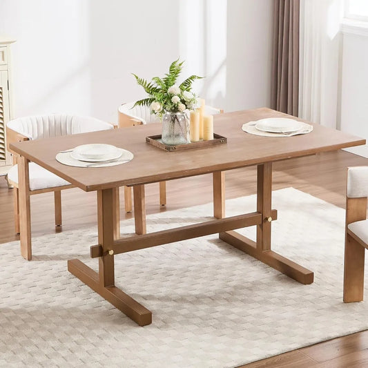 63" Farmhouse Dining Table for 4-6 People, Rectangular Wood Dinner Table - Loft&Timber