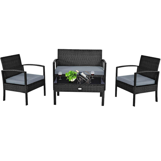 4 PCS Patio Rattan Furniture Set Garden Deck - Loft&Timber
