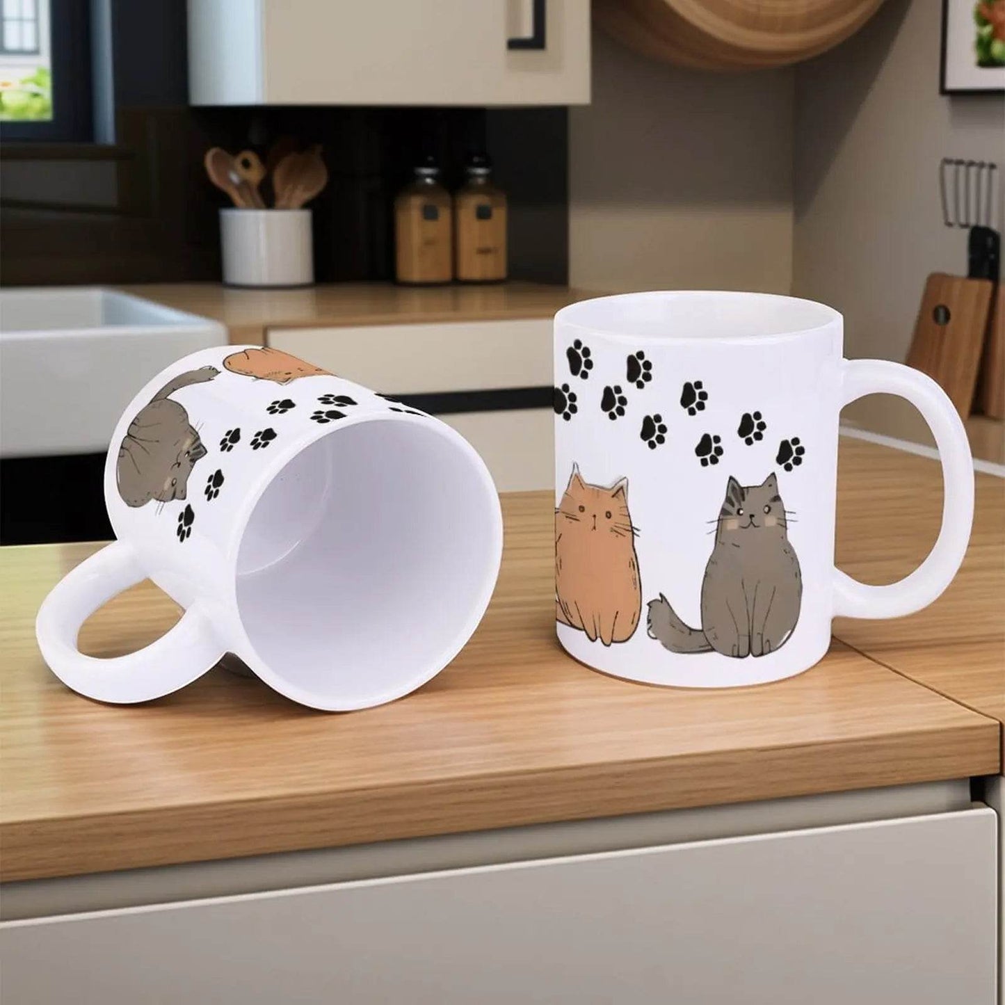 Four Cats With Paw Prints. Espresso Cups, 330ml Coffee Cups - Loft&Timber