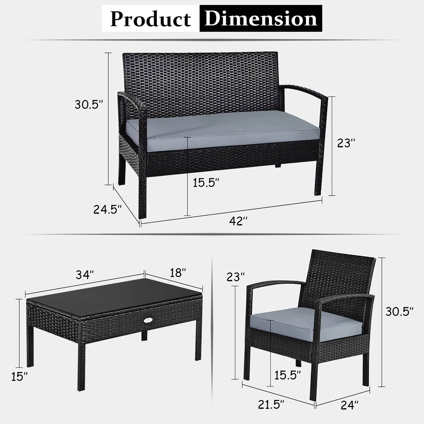 4 PCS Patio Rattan Furniture Set Garden Deck - Loft&Timber
