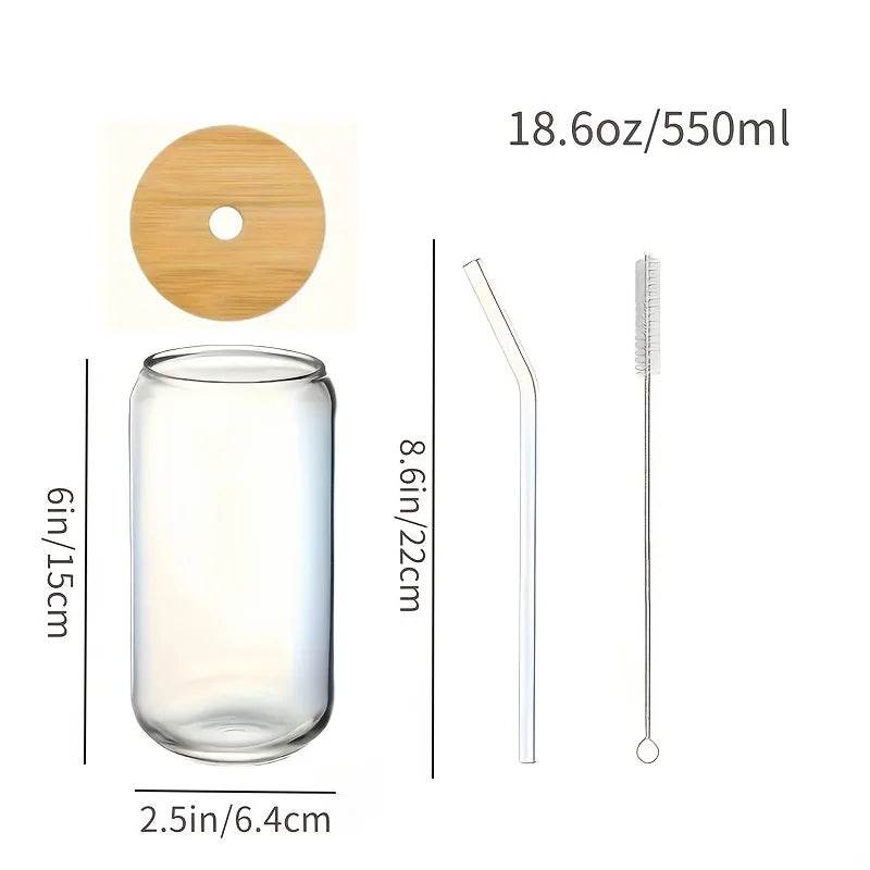 6pcs 18.6oz/550ml Drinking Glasses with Bamboo Lids and Glass Straw - Loft&Timber