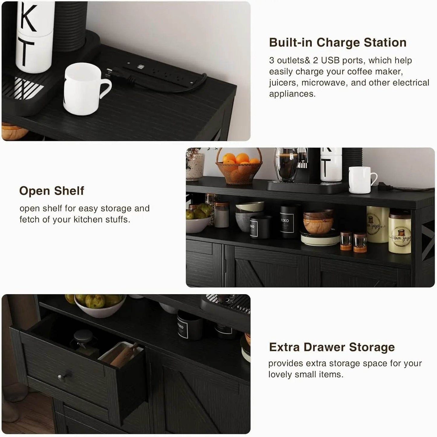 Vabches Buffet Cabinet Wooden Sideboard - Loft&Timber