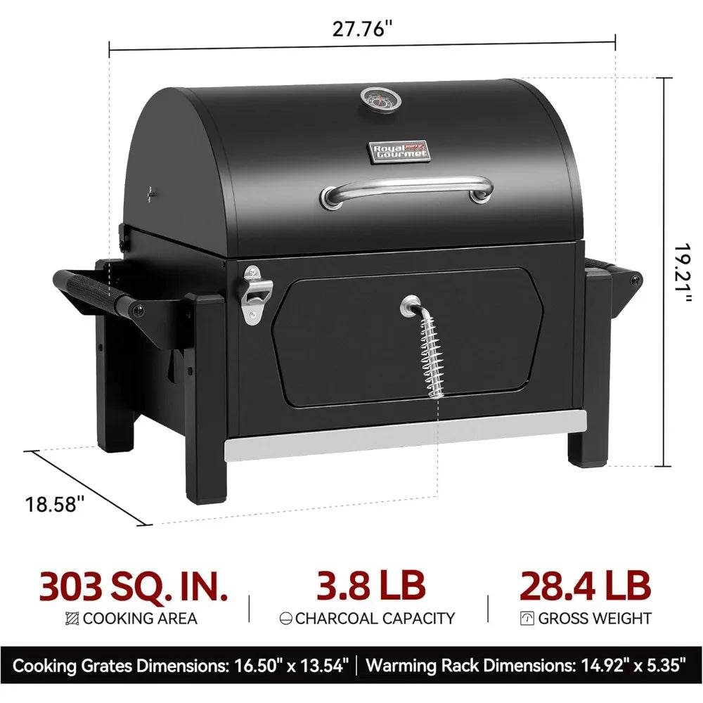 Portable Charcoal Grill with Warming Rack and 303 Sq. In. Cooking Space for Outdoor Use - Loft&Timber