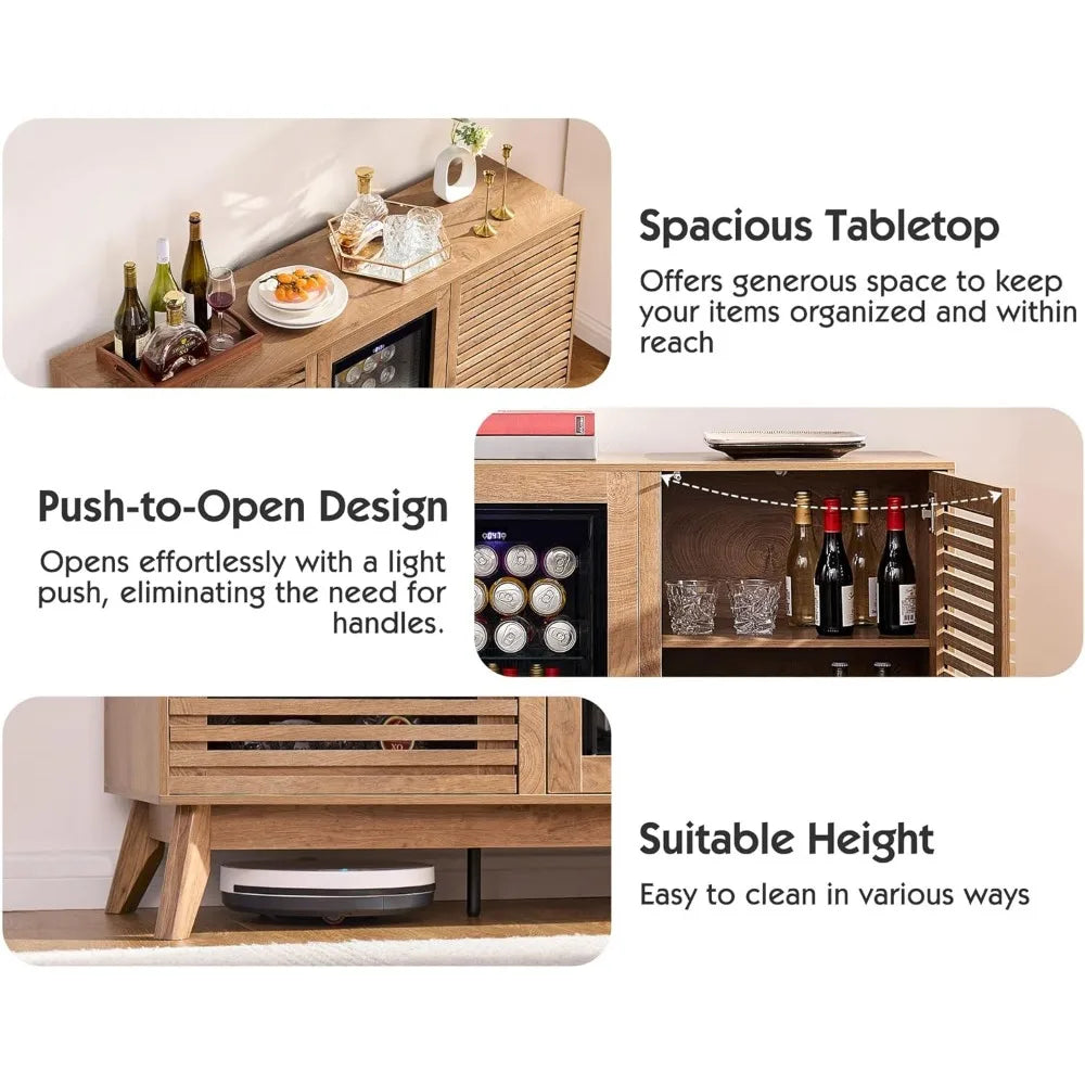 60" coffe bar cabinet with built-in beverage refrigerator– wine bar with 24 cans mini fridge and sideboard buffet cabinet