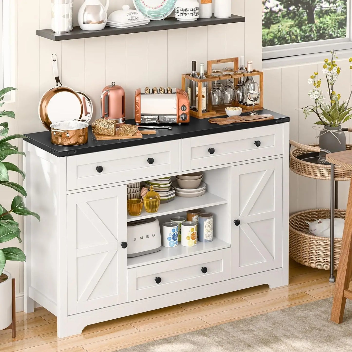 47" Vabches Buffet Cabinet Wood Sideboard Cabinet - Loft&Timber