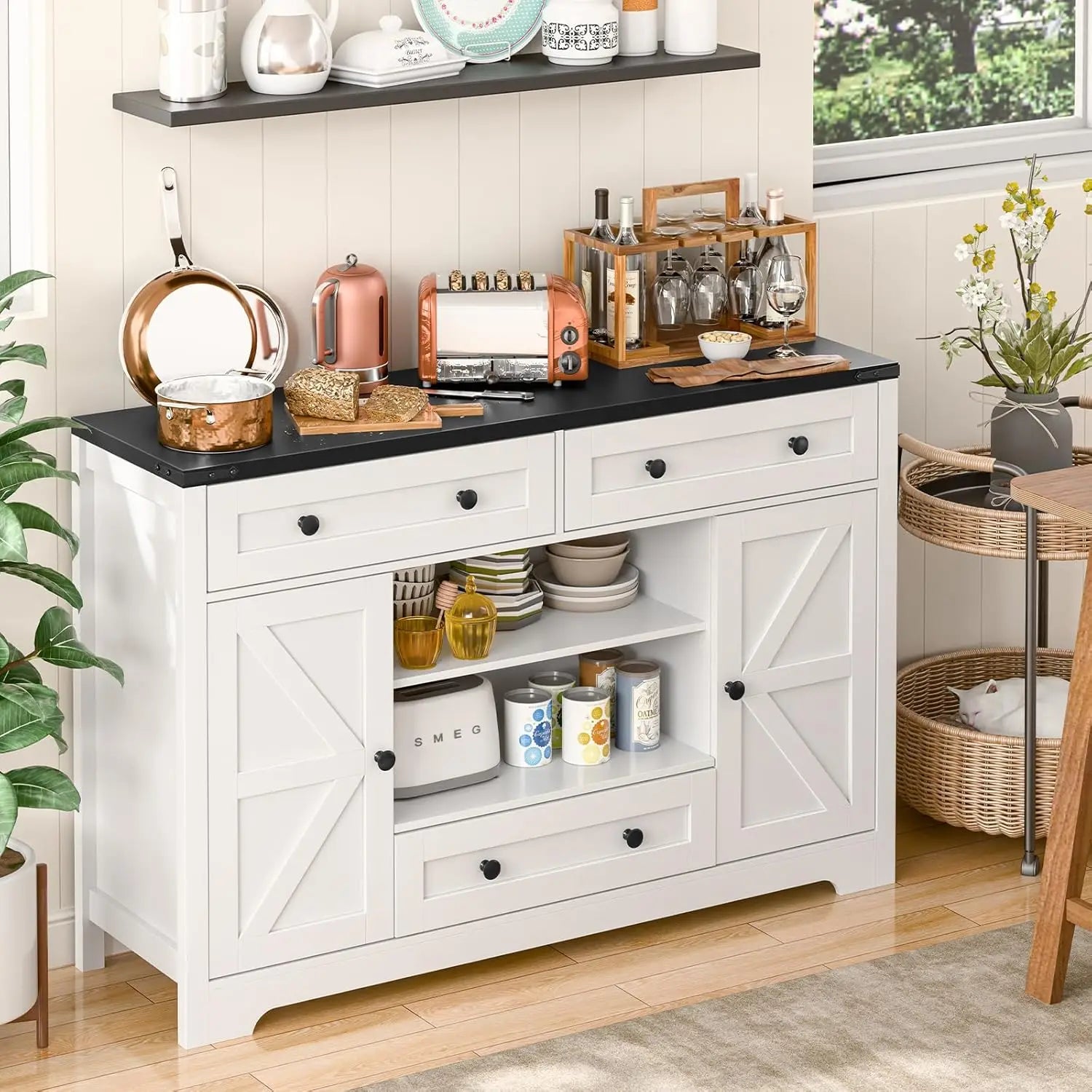 47" Vabches Buffet Cabinet Wood Sideboard Cabinet - Loft&Timber