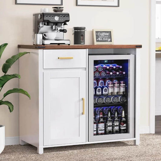 Compact Coffee Bar with Integrated Mini Fridge Cabinet Stand 39.4 Wide X 20.9 Dept - Loft&Timber